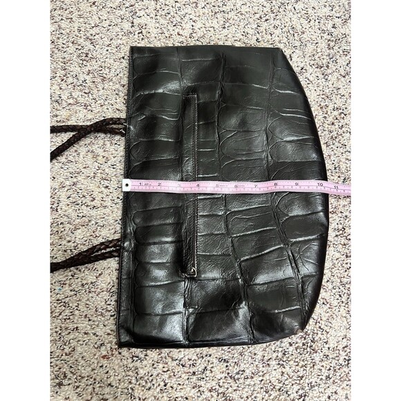 Falor Le Borse Purse Leather Brown 2 Woven 10" Handles Zip Made in Italy - Picture 10 of 13